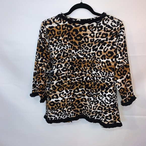 Sportelle Jacket Leopard Animal Print Lined fringe Medium 3/4 sleeve hook & eye - Picture 2 of 7